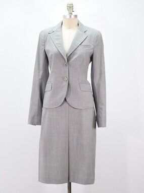 Theory Light Gray Stretch Wool Skirt Suit